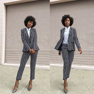 Banana Republic Avery 2 piece gingham checked pants suit blazer size 4 S M